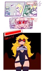 alternate_costume bare_shoulders blonde_hair corruption crown drool eyebrows_visible_through_hair female_only femdom femsub glasses happy_trance hypnotic_accessory hypnotized_assistant hypnotized_hypnotist inkling_girl marina_(splatoon) multiple_subs nintendo octoling princess princess_peach progress_indicator rakuma-imp red_eyes smile spiral_eyes splatoon splatoon_2 super_mario_bros. sweat thighs underboob