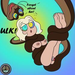  asphyxiation barefoot bondage breasts cum disney femsub freckles jackie_lynn_thomas kaa kaa_eyes maledom nude ordeper_arts ping ring_eyes short_hair signature snake snake_penis star_vs_the_forces_of_evil tail text the_jungle_book 