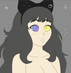 animated animated_gif black_hair blake_belladonna bottomless bow breasts female_only femsub kaa_eyes large_breasts long_hair nude plsgts rwby solo topless 