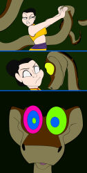  angry black_hair chichi clothed coils colorrings comic disney dragon_ball dragon_ball_z dress femsub hair_buns kaa kaa_eyes maledom midriff milf smile snake tail the_jungle_book 