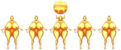  absurdres aurification bluebullpen breasts chichi dragon_ball dragon_ball_super dragon_ball_z empty_eyes femsub gold hyper_breasts large_breasts milf mother_and_daughter petrification statue 