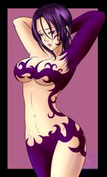 absurdres black_hair body_markings bottomless breasts censored cleavage convenient_censoring corruption demon_girl empty_eyes female_only femsub katsiika large_breasts merlin_(the_seven_deadly_sins) monster_girl nude open_mouth short_hair the_seven_deadly_sins topless