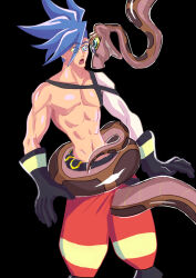  blue_hair coils disney galo_thymos hypnotic_eyes jdashe kaa kaa_eyes male_only maledom malesub muscle_boy promare snake the_jungle_book topless 