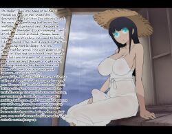 black_hair breasts bulge caption dress erection futadom futanari glowing glowing_eyes hime_cut large_breasts long_hair looking_at_viewer love penis pov pov_sub reversed1_(manipper) see-through text wet wet_clothes