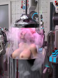  3d collar collarbone corruption creativeguy59 dazed dollification eye_roll female_only femsub hypnotic_gas mole nipples nude open_mouth orange_hair original short_hair solo topless 