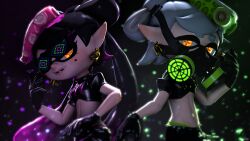 3d black_hair callie_(splatoon) cousins earrings elf_ears enemy_conversion female_only femsub gas_mask gloves happy_trance hypnoshades hypnotic_accessory inkling jewelry latex long_hair marie_(splatoon) mask megas360 midriff mole multiple_girls multiple_subs navel nintendo splatoon splatoon_2 spoilers squid_sisters sunglasses tagme tech_control tentacles twintails white_hair