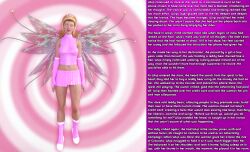 3d absurdres blonde_hair caption caption_only drool fairy fairyprincessjess_(writer) female_only femsub happy_trance manip original solo spiral spiral_eyes super_hero symbol_in_eyes text theheckle wisp_(fairyprincessjess)