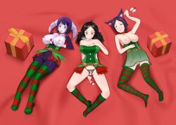 ayuko_(jcroth) black_hair breasts candy_cane cat_girl christmas crotch_cutout crotchless_panties dildo drool ear_sex empty_eyes exposed_chest femsub food gift improvised_dildo indeedee large_breasts multiple_girls nintendo pokemon purple_hair pussy sex_toy simulated_fellatio simulated_paizuri thighhighs vlk1993
