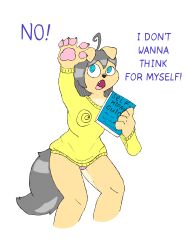  book dog_ears dog_girl english_text furry hypno-tan meme original panties self_hypnosis spiral_eyes sweater tail vartivnia 