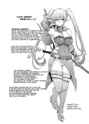 arrow bow bow_(weapon) breasts character_profile elf elf_ears fan_no_hitori female_only hard_translated hypno_app_fantasia shiselle_janefelt text translated twintails weapon