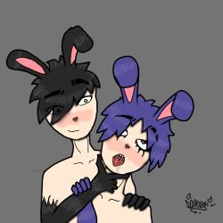  ahegao black_hair blue_hair bunny_boy male_only open_mouth 