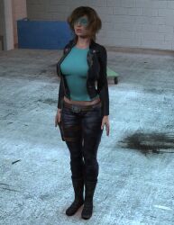 3d belt biker_mice_from_mars blue_eyes boots breasts brown_hair charley_davidson collarbone expressionless female_only femsub huge_breasts jeans member9 open_mouth short_hair solo standing standing_at_attention