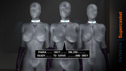 3d barcode bottomless breasts collar corruption drone female_only femsub graybot harem large_breasts multiple_girls nude overwatch pharah source_filmmaker supercasket text topless