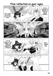 animal_ears bunny_girl comic empty_eyes expressionless femdom femsub greyscale humor hypnotic_eyes hypnotized_hypnotist long_hair monochrome reisen_udongein_inaba self_hypnosis short_hair tewi_inaba text thought_bubble touhou turning_the_tables yamu