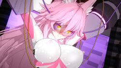  3d animal_ears bangs bodysuit breasts empty_eyes erect_nipples erect_nipples_under_clothes female_only femsub genderswap injection koikatsu! long_hair original personification pink_hair restrained reverserain1999 see-through solo sweat tears tech_control ultraman unhappy_trance very_long_hair visor wires yellow_eyes 