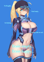 absurdres blonde_hair brain_drain breasts drainedfoxy_(manipper) fate/grand_order fate_(series) fei_er femsub happy_trance hat large_breasts manip mysterious_heroine_xx ponytail smile spiral_eyes symbol_in_eyes text