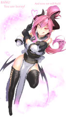 boots demon_girl femdom ganesagi gloves heart heart_eyes magic monster_girl pink_hair smile symbol_in_eyes thigh_boots tongue tongue_out