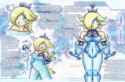 absurdres altered_common_sense ameerashourdraws before_and_after blonde_hair blue_eyes bodysuit breasts caption complex_background crown dialogue drone dronification female_only fembot femdom femsub jewelry latex long_hair princess_rosalina story super_mario_bros. super_mario_galaxy super_smash_bros. text thighs trigger