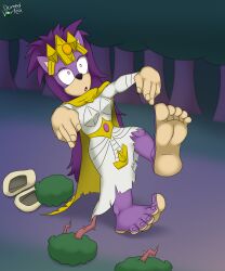 barefoot dazed domedvortex dress feet female_only femsub forest furry glowing_eyes open_mouth outdoors queen_aleena_hedgehog shoes shrunken_irises solo sonic_the_hedgehog_(series) sonic_underground torn_clothes zombie_walk