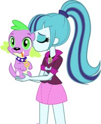 absurdres blue_hair equestria_girls femdom glowing glowing_eyes happy_trance hypnotic_kiss kissing long_hair malesub my_little_pony ponytail sonata_dusk spike studded_collar tongue tongue_out xebck