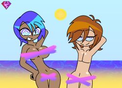  aged_up ahoge ambiguous_pov androgynous_sub aqua_(kingdom_hearts) arms_above_head beach bisexual blue_eyes blue_hair brown_hair censored disney eyebrows_visible_through_hair eyelashes femsub happy_trance hypnoscream kingdom_hearts large_breasts looking_at_viewer malesub nude posing pride_colors short_hair smile sora spiralwash_eyes square_enix wide_hips 