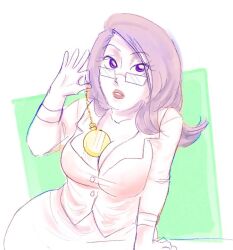 breasts cleavage dr._phyllis_fancyfree fairly_oddparents_(series) female_only femdom glasses jcacreations large_breasts lipstick pocket_watch purple_eyes red_hair sketch solo