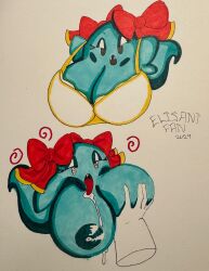 boo bra breasts drool elizantfan eyelashes femsub floating ghost_girl groping holding_breasts lady_bow large_breasts nintendo nipples paper_mario signature spiral_eyes tongue_out traditional undressing