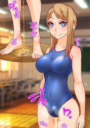 belu133 blonde_hair empty_eyes happy_trance heart_eyes long_hair swimsuit tagme text translated translation_request urination