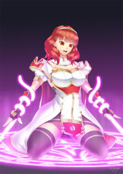 breasts celica_(fire_emblem) corruption empty_eyes female_only femsub fire_emblem fire_emblem_echoes gloves glowing gradient_background hadant kneeling large_breasts magic magic_circle nintendo opera_gloves red_eyes signature simple_background solo sword tentacles thighhighs weapon