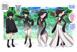 altered_common_sense before_and_after black_hair comic erasethismail gardevoir genderswap original skirt socks sweater text thighhighs transformation transgender white_skin