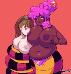  animated animated_eyes_only animated_gif beatrix_(granblue_fantasy) blush breast_sucking breasts brown_hair chubby coils dark_skin dazed erect_nipples female_only femdom femsub granblue_fantasy happy_trance huge_breasts hypnotic_eyes kaa_eyes lactation large_breasts lip_biting lipstick monster_girl multiple_girls nipple_licking nipples nude original pink_hair psyfly red_eyes ring_eyes snake_girl sugar_(psyfly) topless wide_hips yuri 