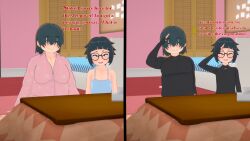  3d before_and_after brown_hair chubby female_only femsub glasses koikatsu! leotard saluting small_breasts 
