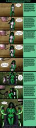 absurdres blindfold bondage bottomless brain_drain breast_expansion breasts comic cow_girl discolored_nipples female_only femsub green_hair green_skin hucow hypnotic_drug lactation large_breasts long_hair marvel_comics milking milking_machine muscle_girl nipples nude re-maker she-hulk slime solo super_hero text thought_bubble tongue tongue_out topless torn_clothes