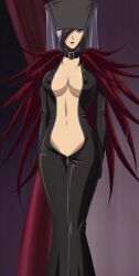  bodysuit breasts cleavage corruption erect_nipples large_breasts queens_blade red_hair risty_(queens_blade) screenshot tagme 