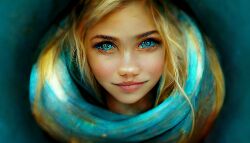  ai_art blonde_hair blue_eyes cyan_eyes female_only femdom freckles looking_at_viewer pov pov_sub red_lipstick smile spiral spiral_background spiral_eyes 