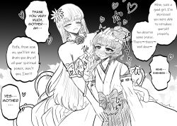  breasts femdom femsub flower_in_hair happy_trance hard_translated heart hug hypnotic_flower kimono large_breasts original plant_girl symbol_in_eyes tears text vines yunhai yuri 