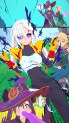  alternate_costume aware baby_(dragon_ball) blonde_hair bodysuit clothed confused crossover dragon_ball dragon_ball_gt eye_color_change eyepatch facial_markings femsub fischl_(genshin_impact) genshin_impact gloves green_eyes hair_color_change hair_covering_one_eye hat jack_owens long_hair mona_(genshin_impact) non-binary_dom oral outdoors possession purple_eyes purple_sclera smile speech_bubble surprised torn_clothes transformation tuffleization twintails white_hair 
