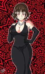 alerith blush cleavage femsub happy_trance headband large_breasts makoto_niijima opera_gloves persona_(series) persona_5 smile