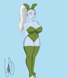 blue_skin bunny_ears bunnysuit dragon_ball dragon_ball_super large_breasts vados white_hair xoxehp