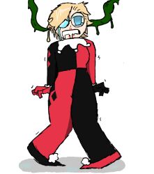 blonde_hair blood blue_eyes bodysuit brain_injection dc_comics drool empty_eyes femsub glasses harley_quinn needleman nosebleed tentacles tight_clothing trembling