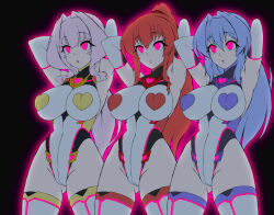  armpits aura azalyn black_background breasts expressionless exs-tia_chevalier female_only femsub gloves glowing glowing_eyes haniwa_dogu548 heart heart_pasties high_heels kouyoku_senki_exs-tia large_breasts leotard long_hair marina_katsuragi multiple_girls multiple_subs open_mouth opera_gloves pasties pink_eyes pink_hair ponytail red_hair simple_background spiral_eyes standing standing_at_attention symbol_in_eyes thick_thighs thigh_boots thighhighs 