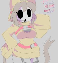  alternate_costume breasts cat_ears cat_girl cat_tail clothed corruption crossover defeated english_text furry gameoverse hypnotic_mask kit_bodega_(gameoverse) mask monochrome nintendo possession rakuma-imp shyguy tail text transformation 
