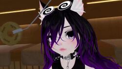  3d animated cat_girl choker coin collar female_only femsub hextechvr pendulum purple_hair spiral_eyes tagme tongue_out video vrchat 