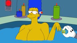 alezgamerxd bath blue_hair bottomless breasts femsub happy_trance hypnotic_accessory jewelry large_breasts marge_simpson nude remote_control ring robot tech_control the_simpsons topless yellow_skin
