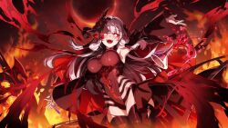 black_sclera corruption eta_(the_eminence_in_shadow) eye_color_change femsub game_cg glowing_eyes hair_color_change long_hair looking_at_viewer official red_eyes smile the_eminence_in_shadow white_hair