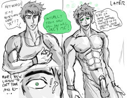  abs before_and_after bottomless brain_drain dazed erection greyscale happy_trance himbo hypno_neet jdashe looking_at_viewer male_only malesub monochrome muscle_boy nude original penis short_hair spiral spiral_eyes standing symbol_in_eyes text topless 