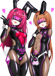  absurdres androgynous barcode boots brown_hair bunny_ears bunny_girl chastity chinese_text collar crotch_tattoo cuffs fake_animal_ears fingerless_gloves gloves glowing hair_ornament happy_trance heart_tattoo latex leotard long_hair malesub mastersprouts multiple_subs navel open_mouth opera_gloves pad_lock pink_hair rubber see-through side_ponytail simple_background tattoo tech_control text thigh_boots thighhighs tongue tongue_out translated v very_long_hair visor white_background 