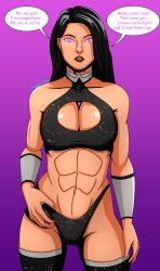 abs absurdres black_hair breasts dc_comics donna_troy female_only femsub glowing glowing_eyes happy_trance long_hair megaguardain open_mouth super_hero text western wonder_girl