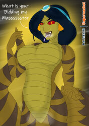 aladdin_(series) blush breasts coils dialogue disney female_only femsub furry large_breasts long_hair monster_girl naga_girl open_mouth princess princess_jasmine snake snake_girl supercasket symbol_in_eyes text tongue tongue_out