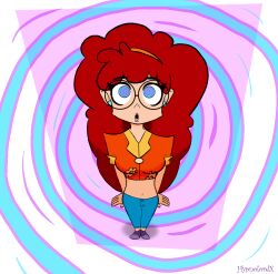  clothed el_chapulin_colorado_(series) femsub glasses hypnolordx long_hair milf open_mouth red_hair signature spiral_eyes standing standing_at_attention susana_colorado 
